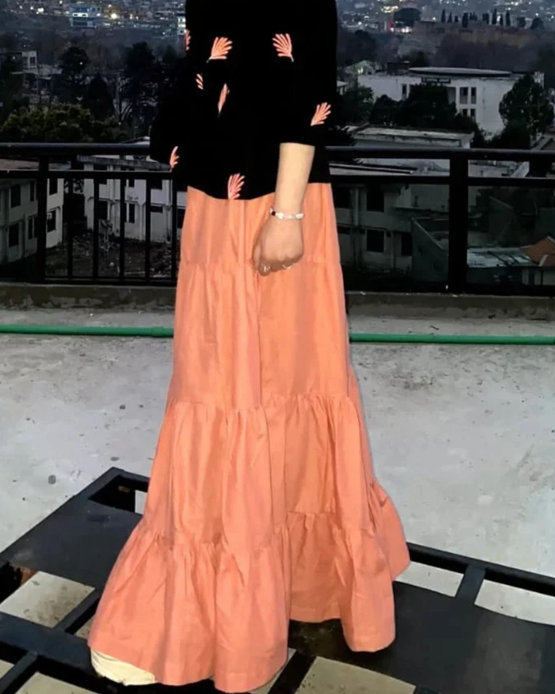 Urban cut peach cotton tiered skirt