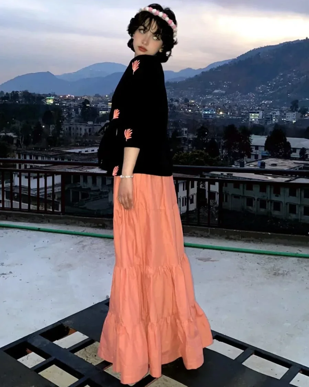 URBAN-CUT PEACH COTTON TIERED SKIRT