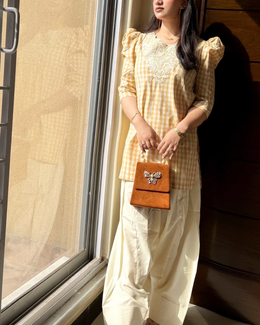 Urban cut stitched off white farshi shalwar