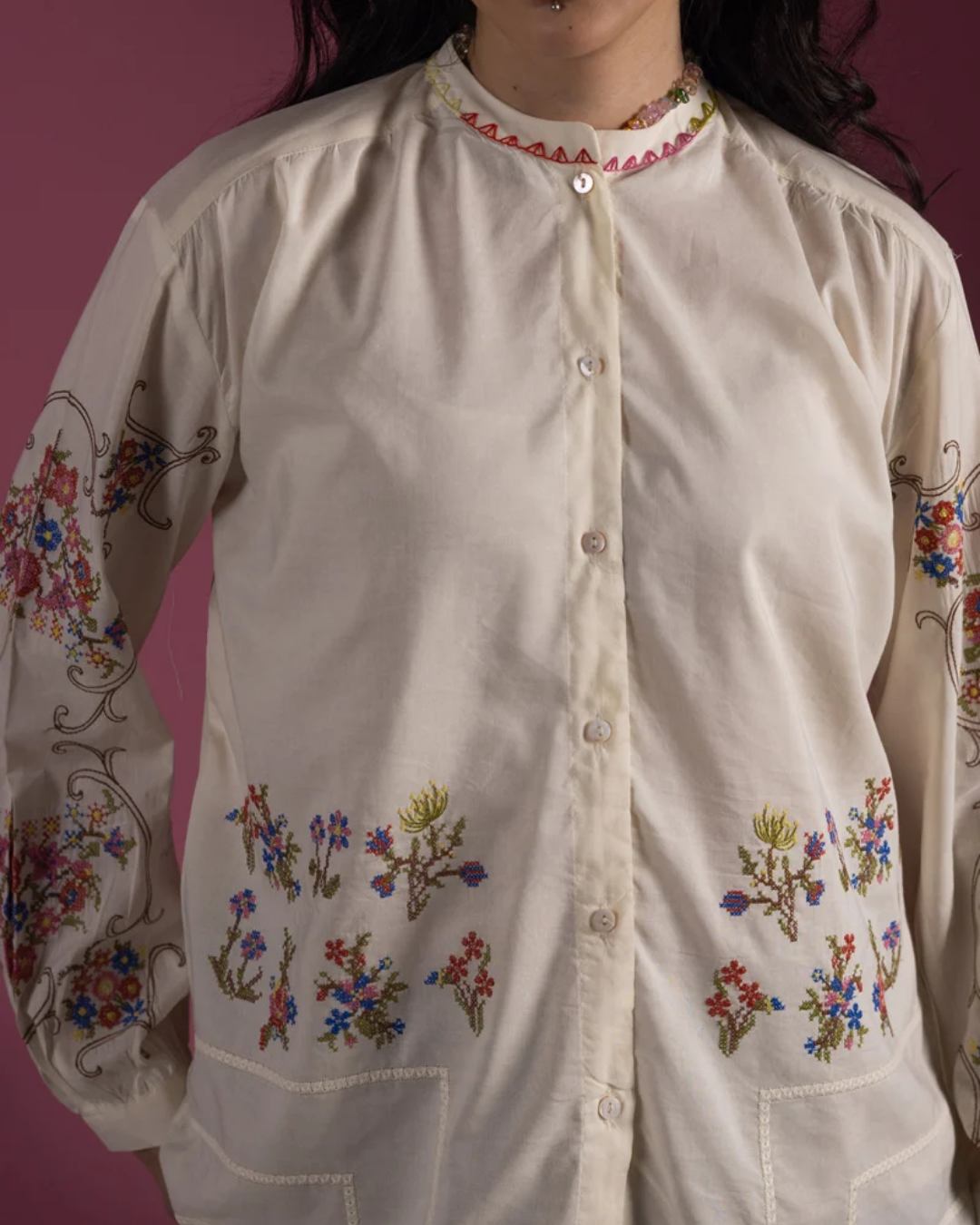 Blush field embroidered top