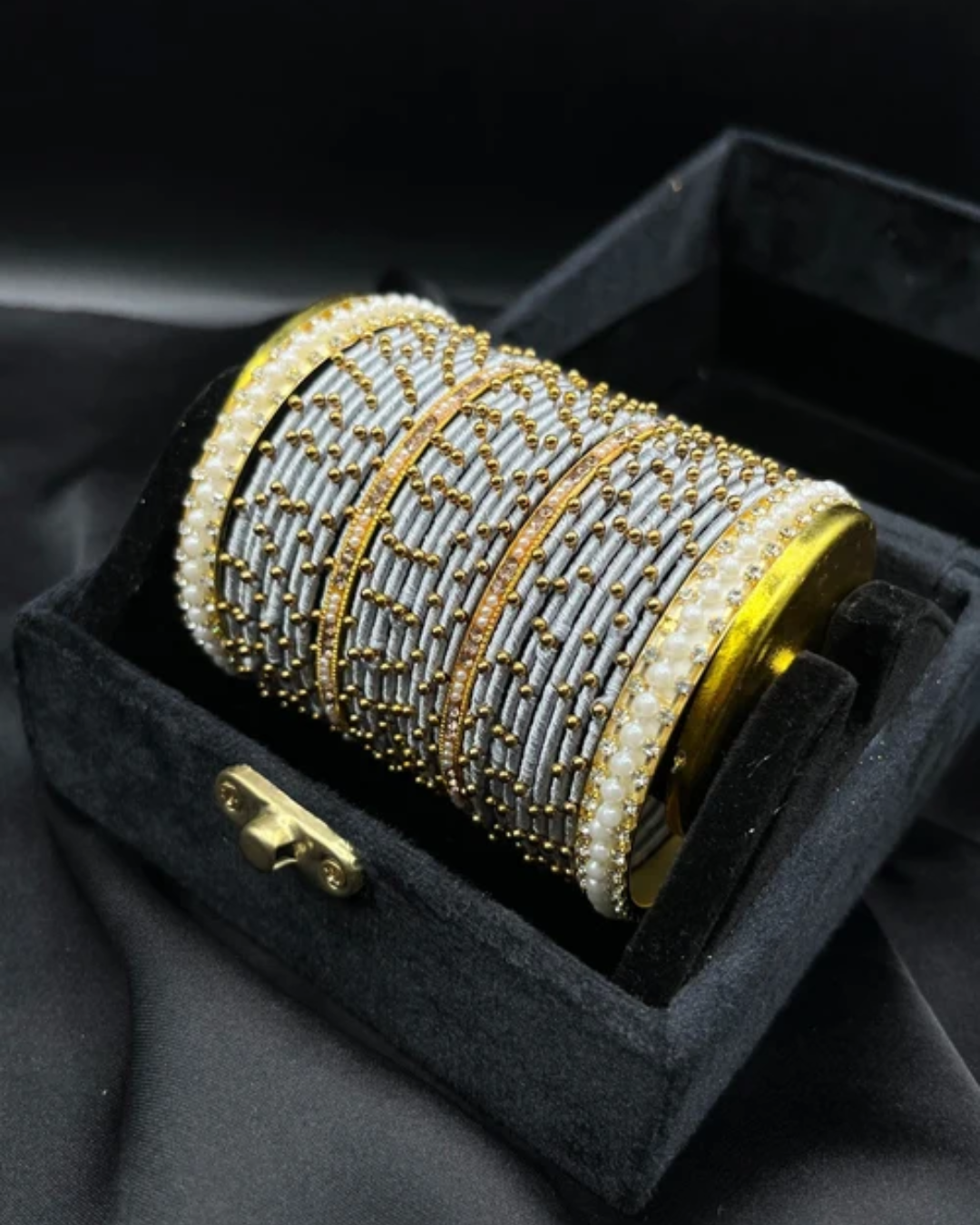 PREMIUM HANDWORK BANGLES SET - GREY